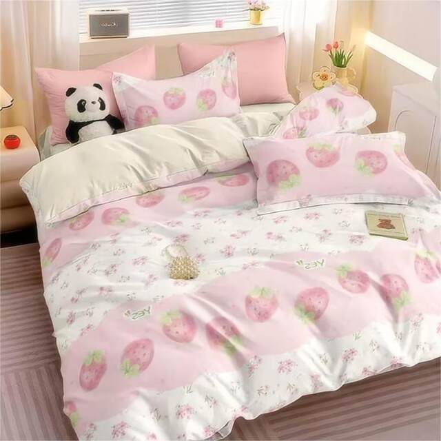 High-end fresh and fresh丨Skin-friendly fiber four-piece set, thickened dormitory three-piece set, bed sheets, quilt cover, bedding-9