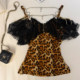 Shibuya hottie ແບບ leopard print contrast v-neck top ສໍາລັບແມ່ຍິງ