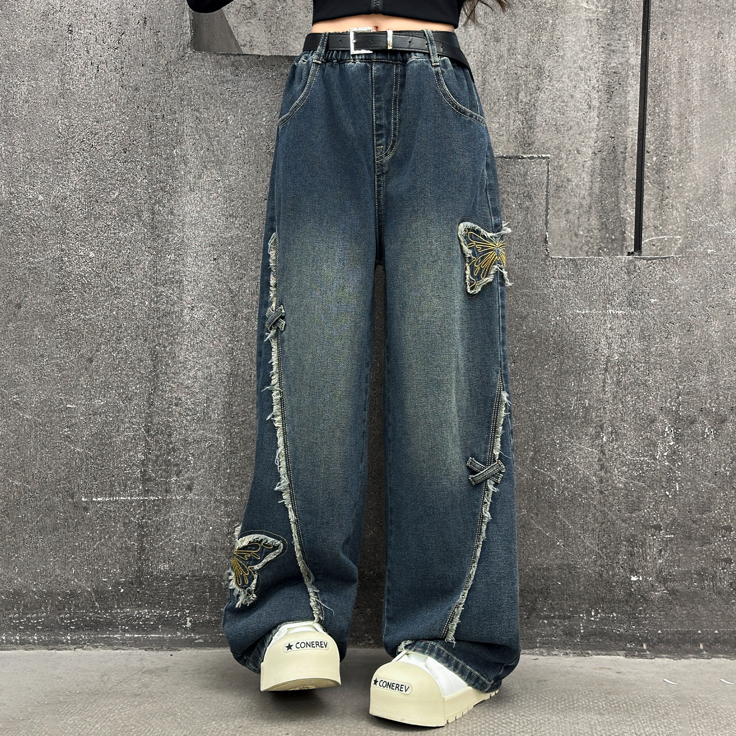 女童裤子2026新款洋气蝴蝶中大童冬季加绒直筒儿童春秋阔腿牛仔裤,淘宝优惠券,粉丝福利购,淘宝优惠卷