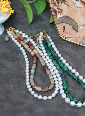 双色项链珍珠玉石韶华记古风叠带