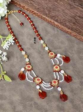 韶华记多层玛瑙华丽古风璎珞项链