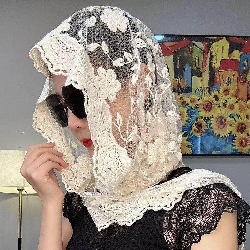 多用蕾丝帽夏季薄款防晒巾时尚春夏新款百搭刺绣围巾围脖网红爆款,淘宝优惠券,粉丝福利购,淘宝优惠卷