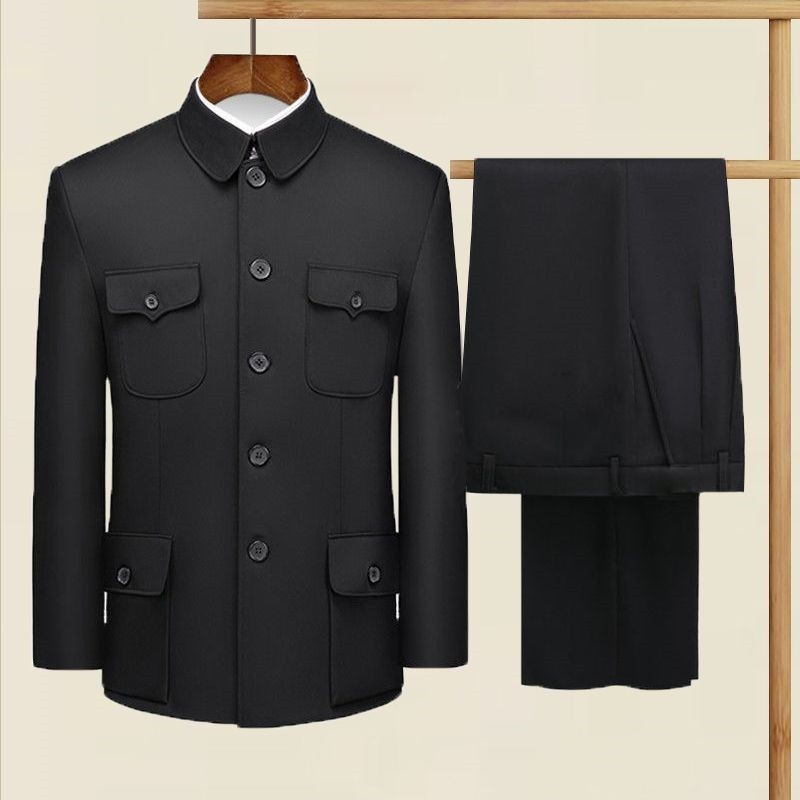 军绿色中山装套装男秋冬中老年老式中山服人民服爷爷装爸爸装外套,淘宝优惠券,粉丝福利购,淘宝优惠卷