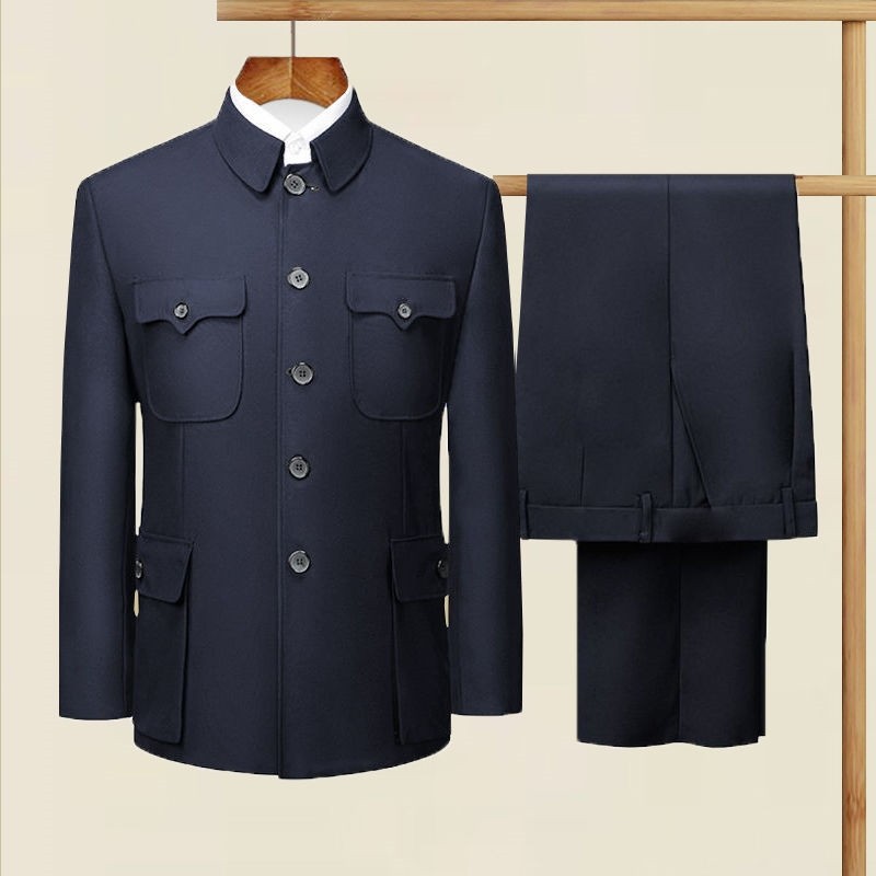 军绿色中山装套装男秋冬中老年老式中山服人民服爷爷装爸爸装外套,淘宝优惠券,粉丝福利购,淘宝优惠卷