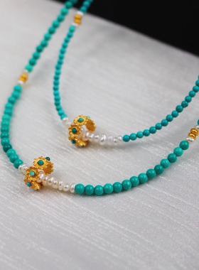 原创轻奢花环天然绿松石珍珠项链女小众设计高级感锁骨链2026年新