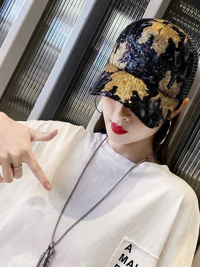 Hat women's korean style trendy embroidered baseball cap sequins 2025 spring and summer new sun protection peaked cap sunshade net