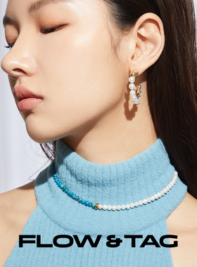 FlowTag蓝色天然石珍珠拼接项链