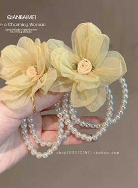 超仙网纱花朵珍珠发绳森系发圈