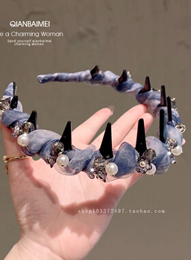 春夏新款高颜值网纱水晶珍珠发箍女仙美发卡带齿防滑外戴头箍发饰
