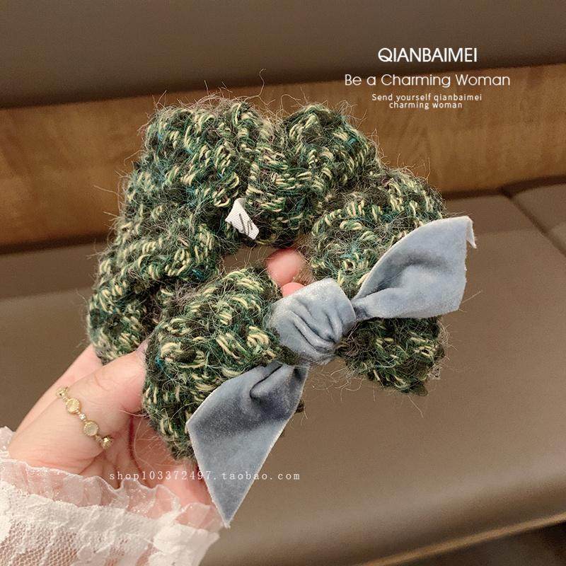 绿色毛线编织大肠发圈气质小香风高级感蝴蝶结发绳头绳绑发皮筋女,淘宝优惠券,粉丝福利购,淘宝优惠卷