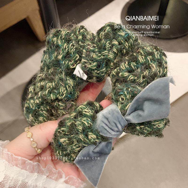 绿色毛线编织大肠发圈气质小香风高级感蝴蝶结发绳头绳绑发皮筋女,淘宝优惠券,粉丝福利购,淘宝优惠卷