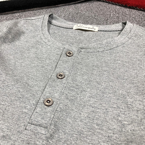 加厚款男士长袖重磅纯棉硬汉修身复古亨利领打底内搭衫t恤上衣服 - 图2