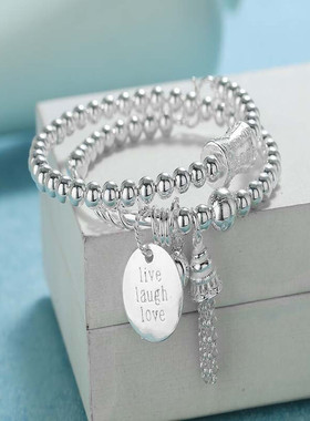 【新品】99纯银手链女学生韩版闺蜜礼物双圈流苏饰品足银手镯