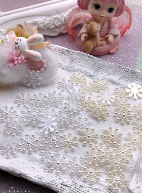 手工DIY自制作仿珍珠米白雪花贴片平底装发饰配件材料尺寸15m m