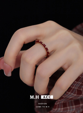 新款个性小众新款复古红色滴油戒