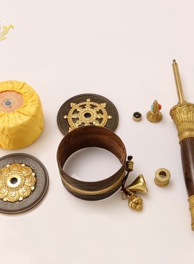 亚青铜手摇六字真言转金筒摆件