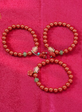 朱砂手链莲花手串貔貅招福纳财饰品男女通用本命年红色转运珠珠串