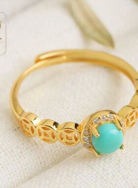 南宫新中式纯银戒指绿松石玄学