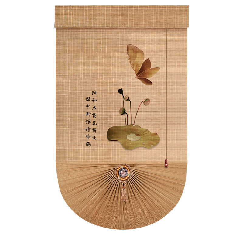 竹帘卷帘中式扇形竹帘店铺茶楼印花罗马帘阳光房遮光隔热帘隔断帘,淘宝优惠券,粉丝福利购,淘宝优惠卷