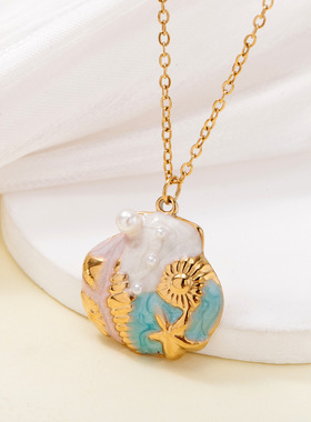 TOHM夏季海边度假风不锈钢吊坠配饰女轻奢高级感海星项链