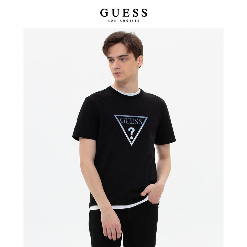 GUESS  男简约宽松字母LOGO重磅圆领短袖T恤上衣-MN2K8406K - 图0