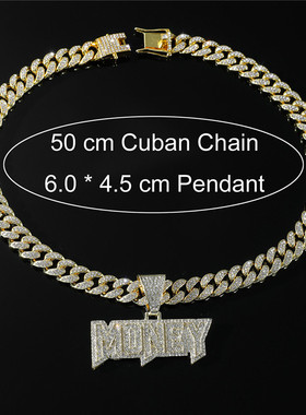 欧美嘻哈镶钻MONEY字母吊坠项链