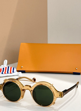 jpj 复古圆形框光学板材近视眼镜框带夹片两用太阳眼镜男女款墨镜