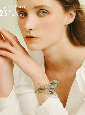 shes优雅国风绢纱水晶蝴蝶手链