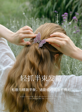 she's抓夹锆石水晶蝴蝶发夹
