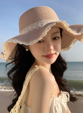 草帽女夏季三亚海边拍照帽子旅游百搭遮阳帽户外太阳帽沙滩防晒帽