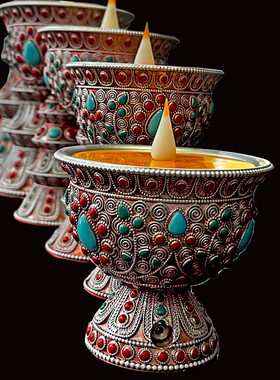 新掐丝彩纸仿真LED电子酥油灯灯座充电供佛灯长明灯藏传佛前供灯