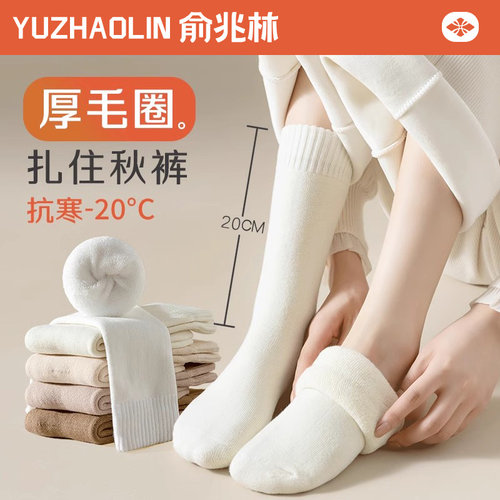 长筒袜子女长袜冬季加绒加厚保暖中筒袜秋冬款月子高筒毛巾毛圈袜 - 图2