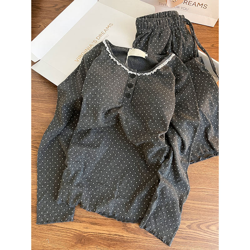 韩系碎花蕾丝花边大码睡衣女春秋2026新款保暖长袖长裤家居服套装,淘宝优惠券,粉丝福利购,淘宝优惠卷