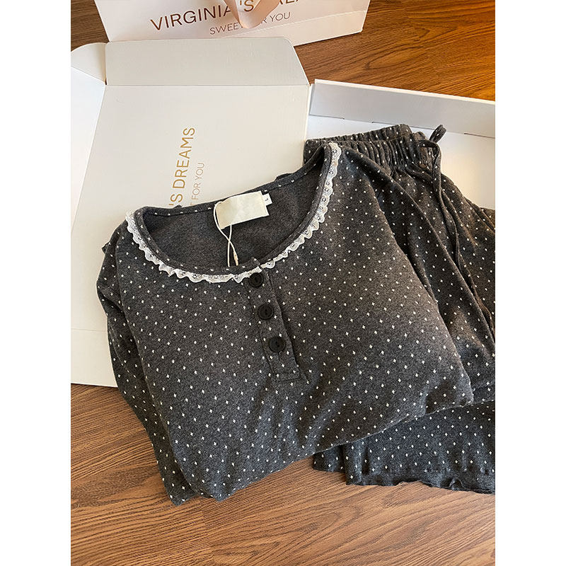 韩系碎花蕾丝花边大码睡衣女春秋2026新款保暖长袖长裤家居服套装,淘宝优惠券,粉丝福利购,淘宝优惠卷