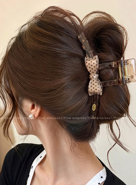 韩系斑点蝴蝶结大号发量大发夹女后脑勺抓夹高级感鲨鱼夹夹子头饰