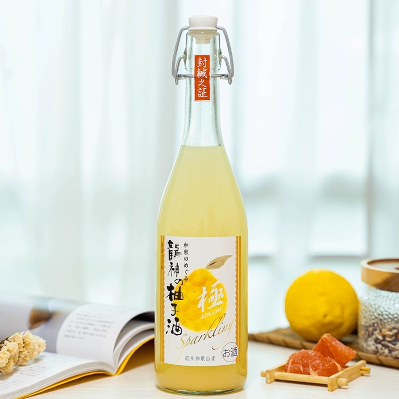 和歌山龙神柚子酒720ml起泡sparkling女士度甜酒日本原装进口果酒-图0