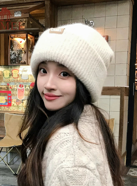 骆驼麻薯帽针织帽大头围女款冬季堆堆帽子方圆脸显脸小保暖毛线帽