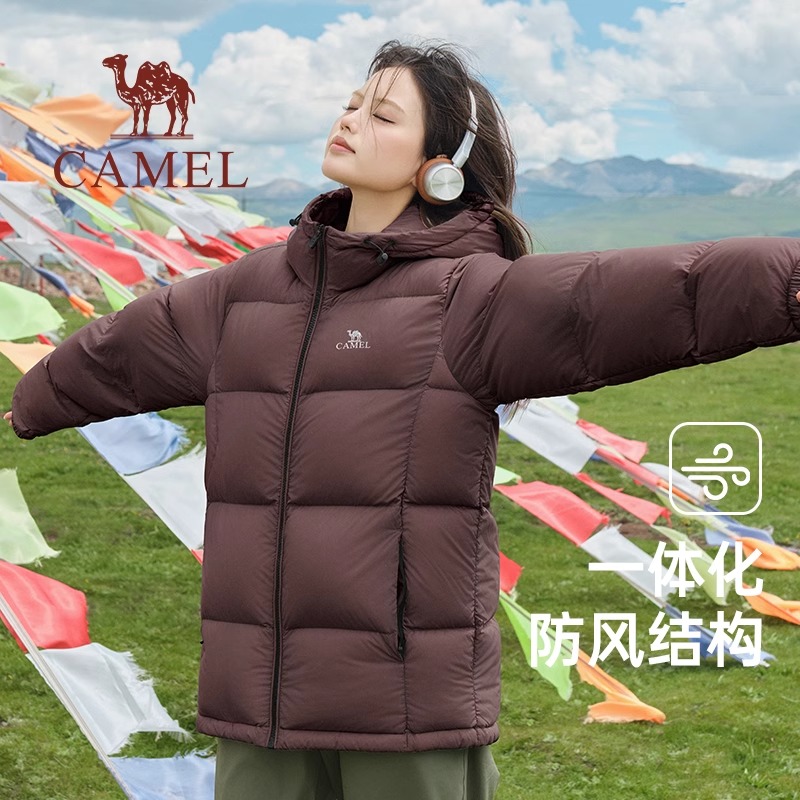 骆驼羽绒服女2025秋冬新款防寒情侣短款加厚保暖连帽外套男面包服