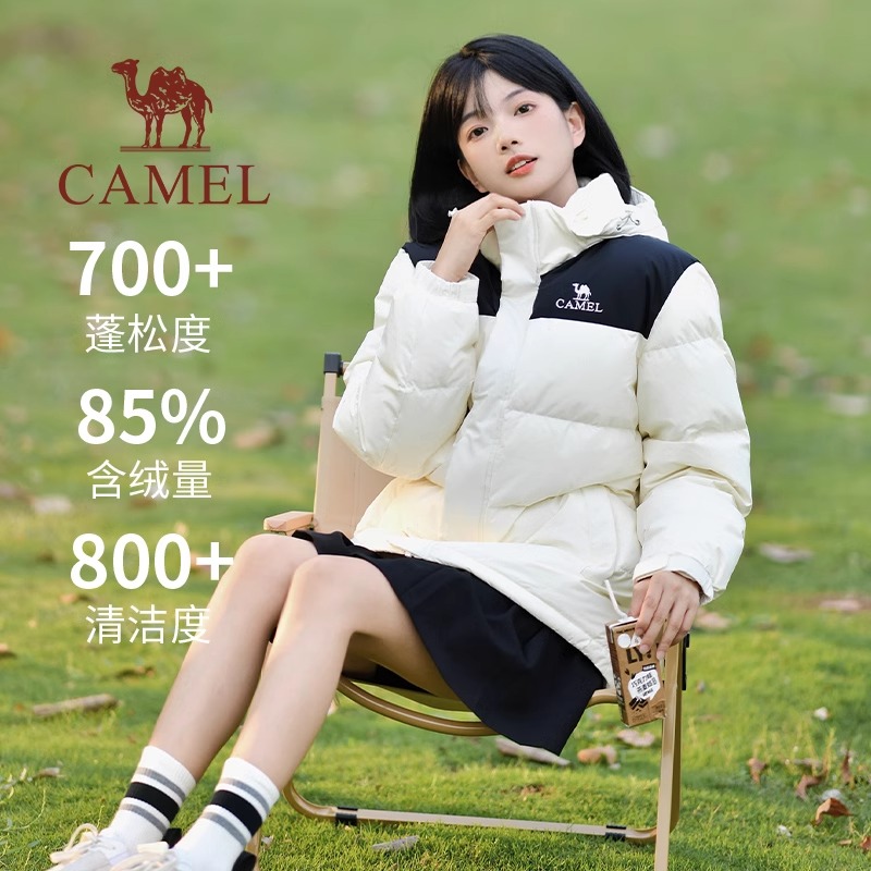 骆驼羽绒服女短款加厚2025冬季新款户外保暖白色面包服运动外套