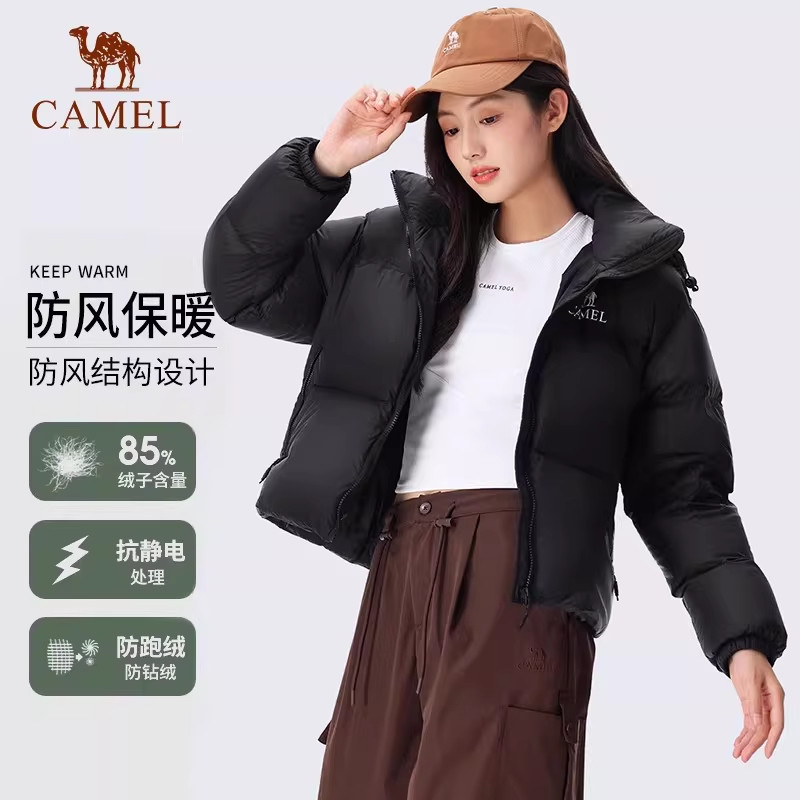 骆驼羽绒服女短款2026秋冬新款保暖防风连帽羽绒外套女装面包服