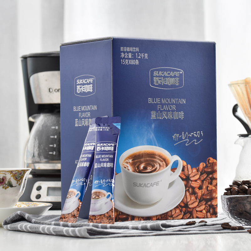 加送10条共90条 苏卡咖啡蓝山风味咖啡速溶咖啡粉特浓三合一盒装