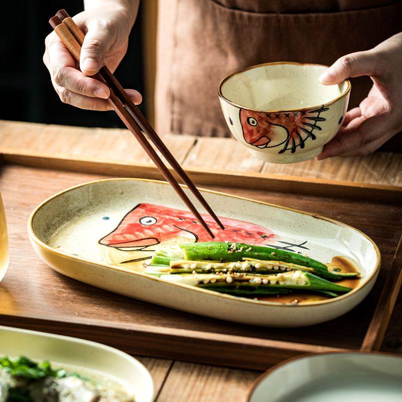 鱼盘家用蒸鱼盘子高级感餐盘陶瓷蒸盘椭圆盘深盘菜盘长碟子釉下彩,淘宝优惠券,粉丝福利购,淘宝优惠卷