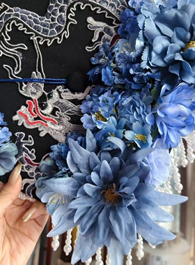 龙刺绣学士帽簪花仿真花毕业照硕士帽拍照 双面簪花成品可换流苏