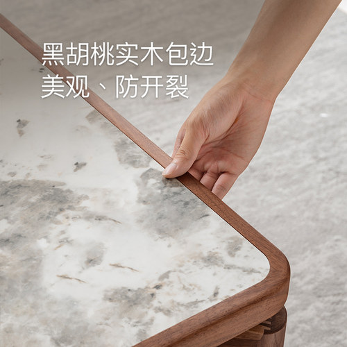 良年岩板餐桌黑胡桃木实木北欧桌椅组合意式轻奢长方形大理石桌子 - 图2