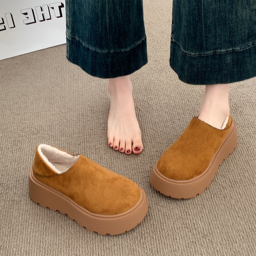 厚底全包勃肯鞋女2025新款冬季新款懒人一脚蹬博肯单鞋保暖棉鞋子 - 图1