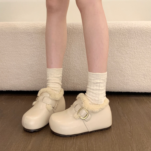 厚底加绒勃肯鞋女2025新款冬季内增高复古一脚蹬加绒毛毛鞋棉鞋子 - 图3