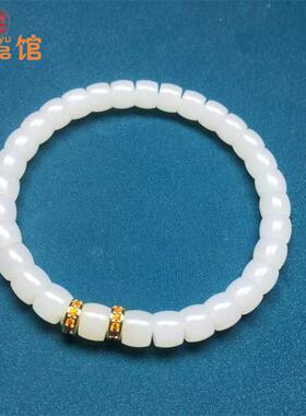 新疆和田玉于田白玉直切手串女款籽料手饰苏工羊脂玉带证书