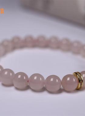 藕粉色8mm圆珠手链青海料和田玉优质猫眼素珠和田玉手串女款