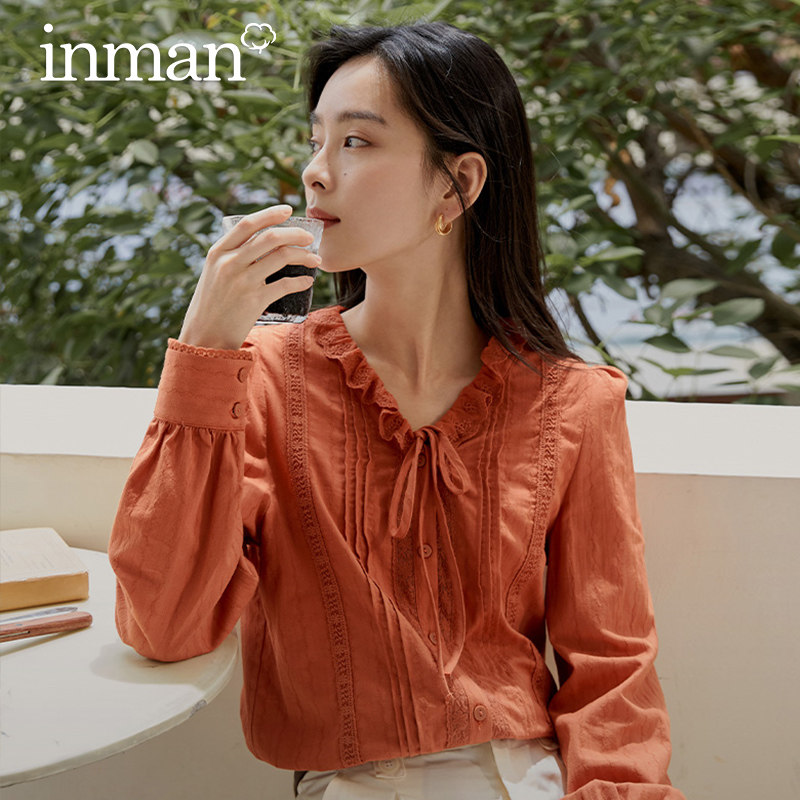 茵曼法式气质v领蕾丝2023春季衬衫 茵曼筱茵衬衫