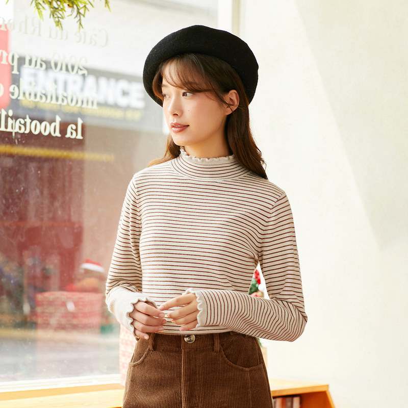 茵曼半高领2020秋冬新款条纹毛衣 茵曼筱茵毛衣